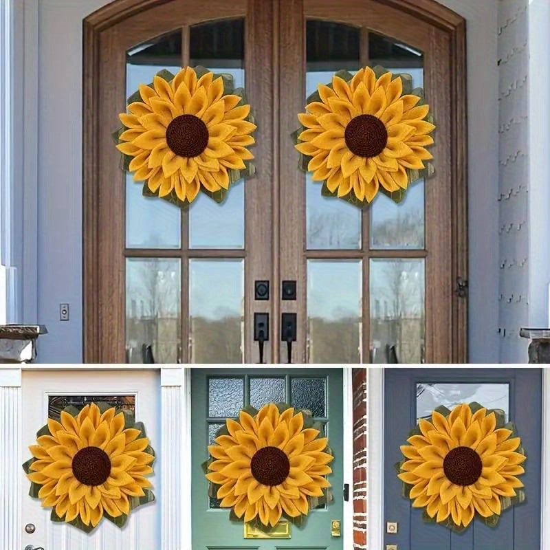 Vibrant Yellow Sunflower Fabric Wreath – Spring & Summer Door Charm for Weddings, Lei Day, Mother’s Day, or Holiday Celebration Décor
