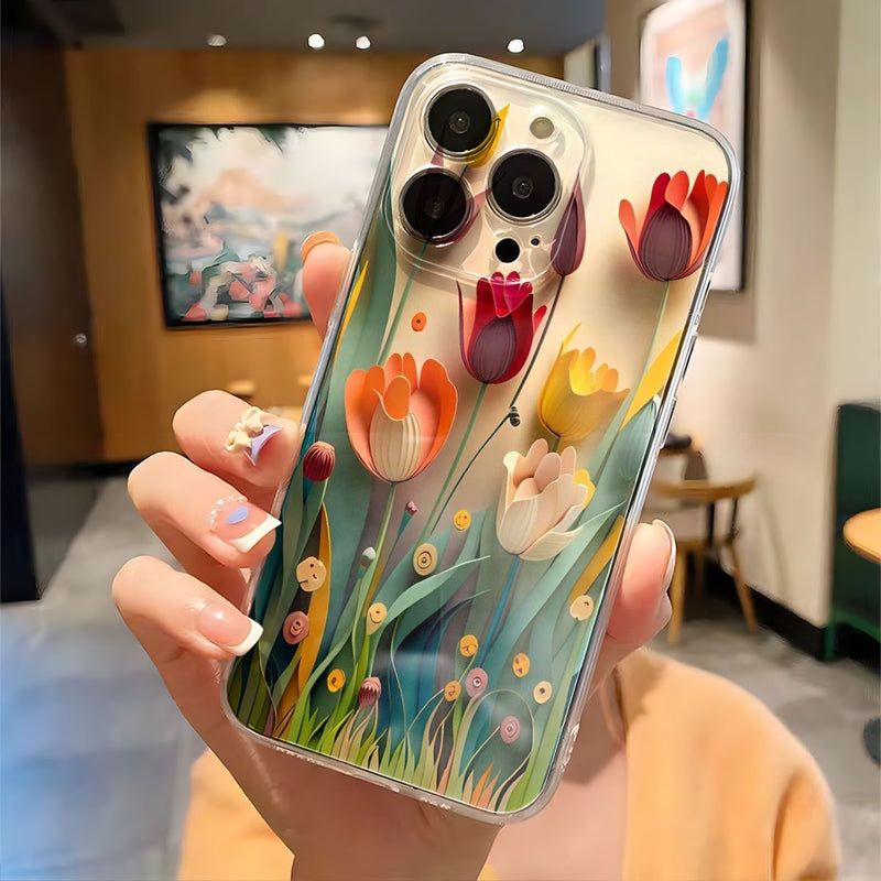 Artistic Floral Transparent iPhone Case – 3D  Elegant Flower Design with Shock Protection for iPhone