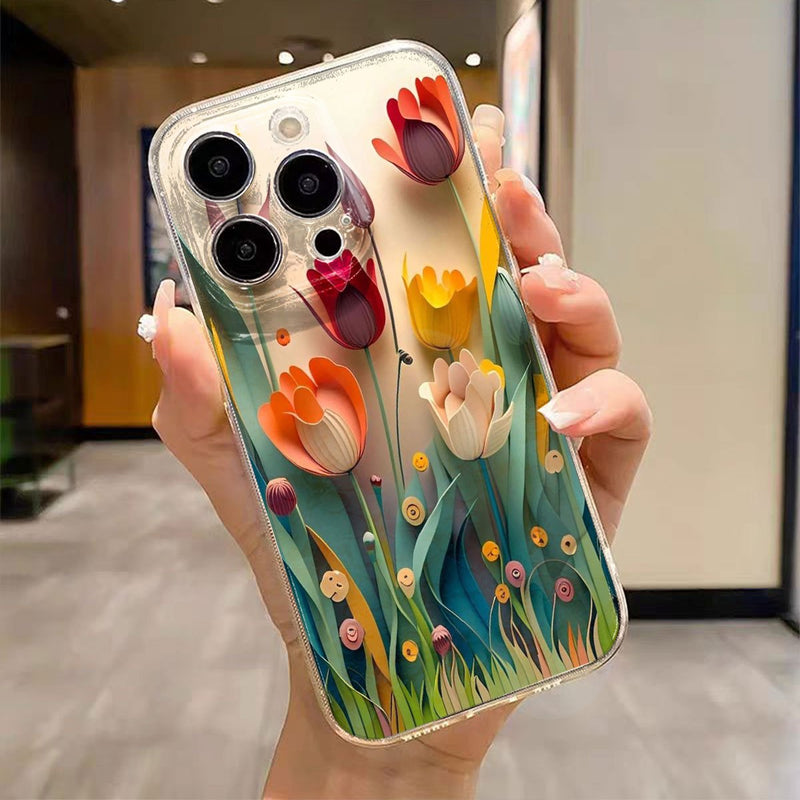 Artistic Floral Transparent iPhone Case – 3D  Elegant Flower Design with Shock Protection for iPhone