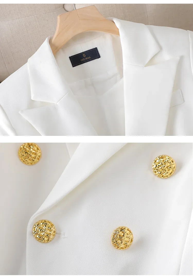 White Women's Double Breasted Business Suit – Western-Style Long Trousers Set for High-End Work Occasions