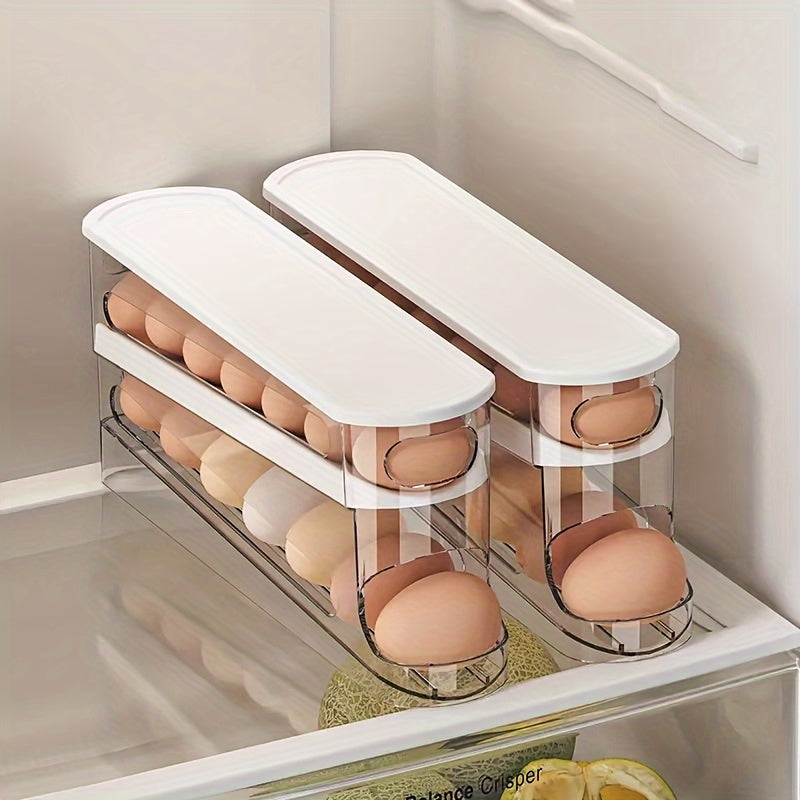 Double-Layer Rolling Egg Storage Box – Durable Space-Saving Fridge Organizer for Neat Egg Access and Easy Clean Kitchen Organization