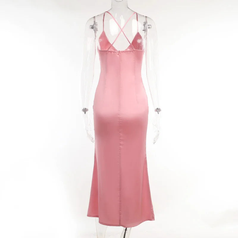 Backless Spaghetti Strap Slip Dress – Sexy Sleeveless V-Neck Bodycon Maxi for Elegant Party Looks