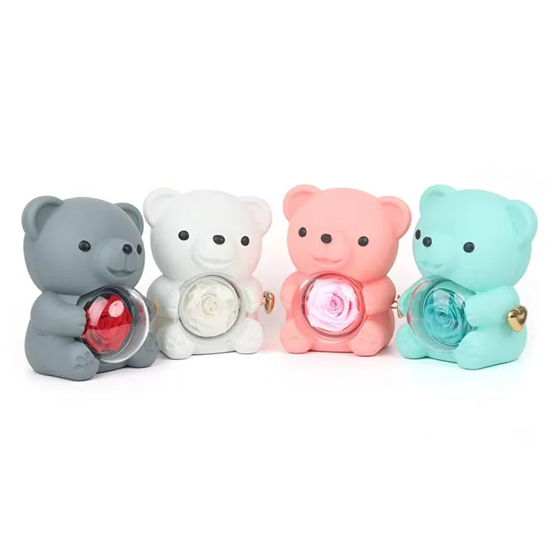 Eternal Rose Teddy Bear Necklace –  Personalized Engraved Name with Rotating Rose Jewelry Box for Her