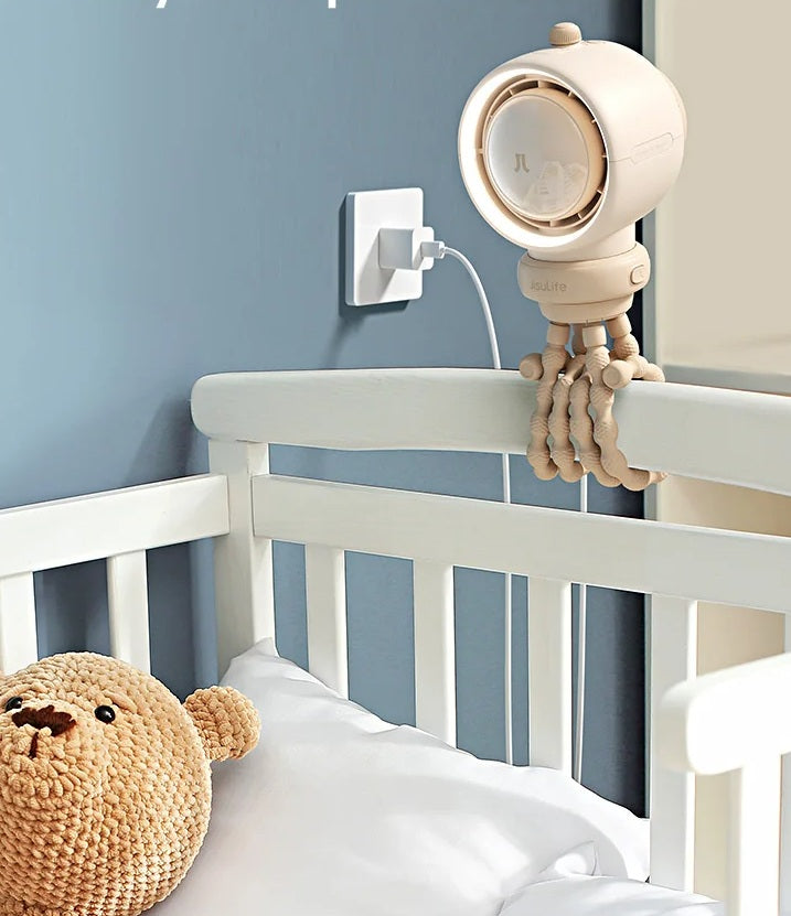 Portable Baby Stroller Fan - 5000mAh Rechargeable Crib Fan with LED Light, Natural Wind, Silicone Bracket, and Air Purification