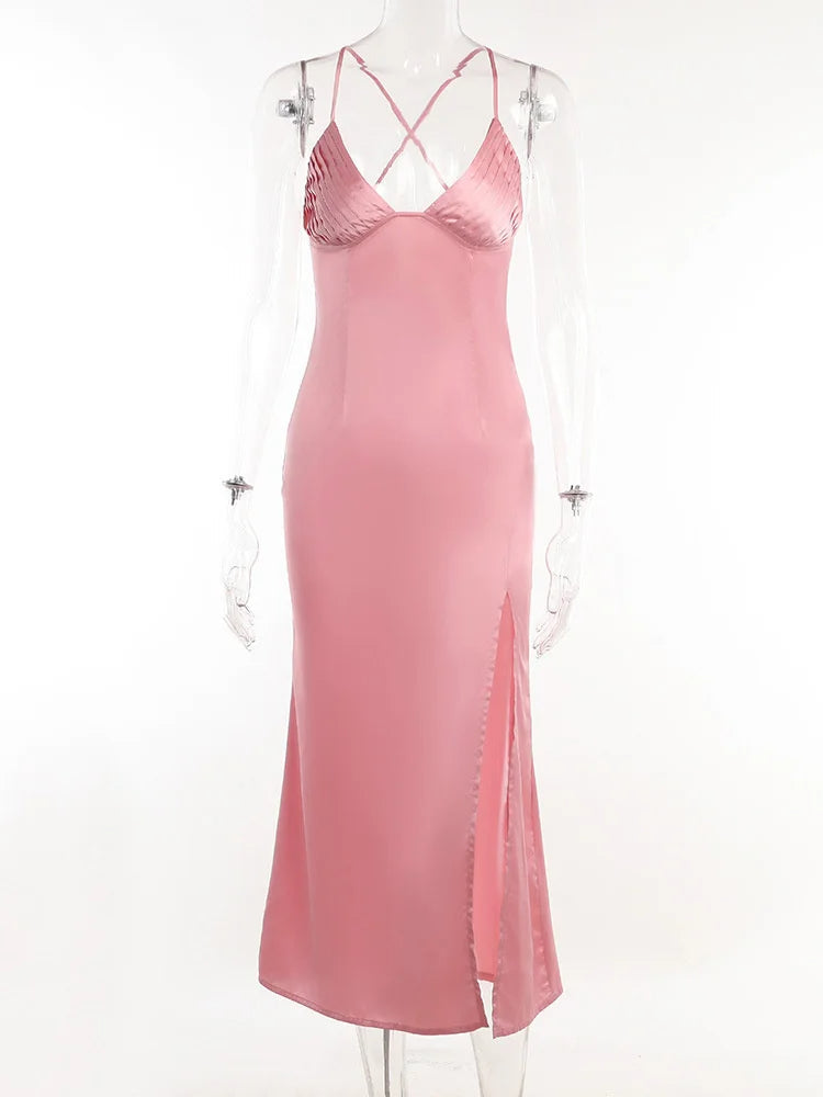 Backless Spaghetti Strap Slip Dress – Sexy Sleeveless V-Neck Bodycon Maxi for Elegant Party Looks