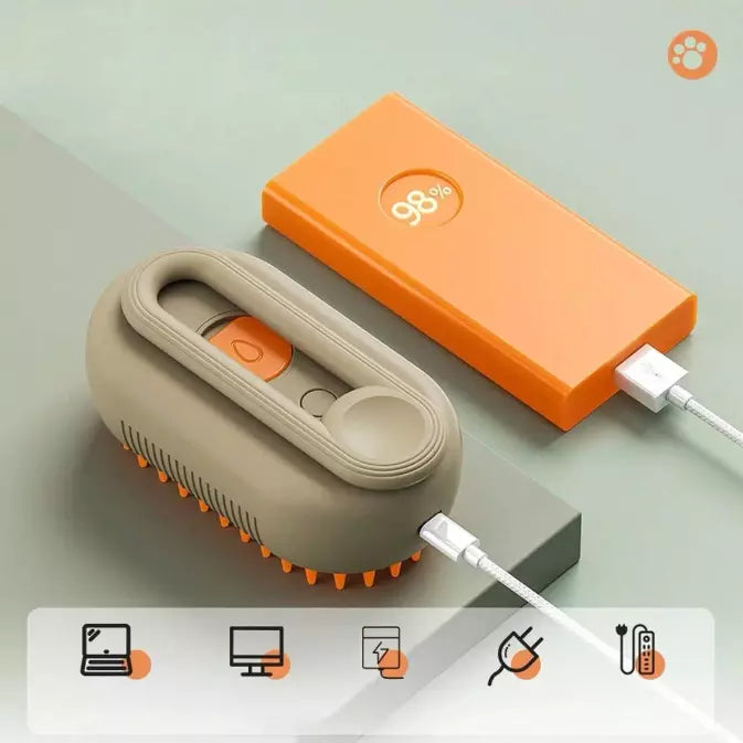 3-in-1 Pet Electric Steam Brush for Cats & Dogs - Cleaning Spray, Massage Grooming Comb & Retractable Handle for Pet Hair Removal