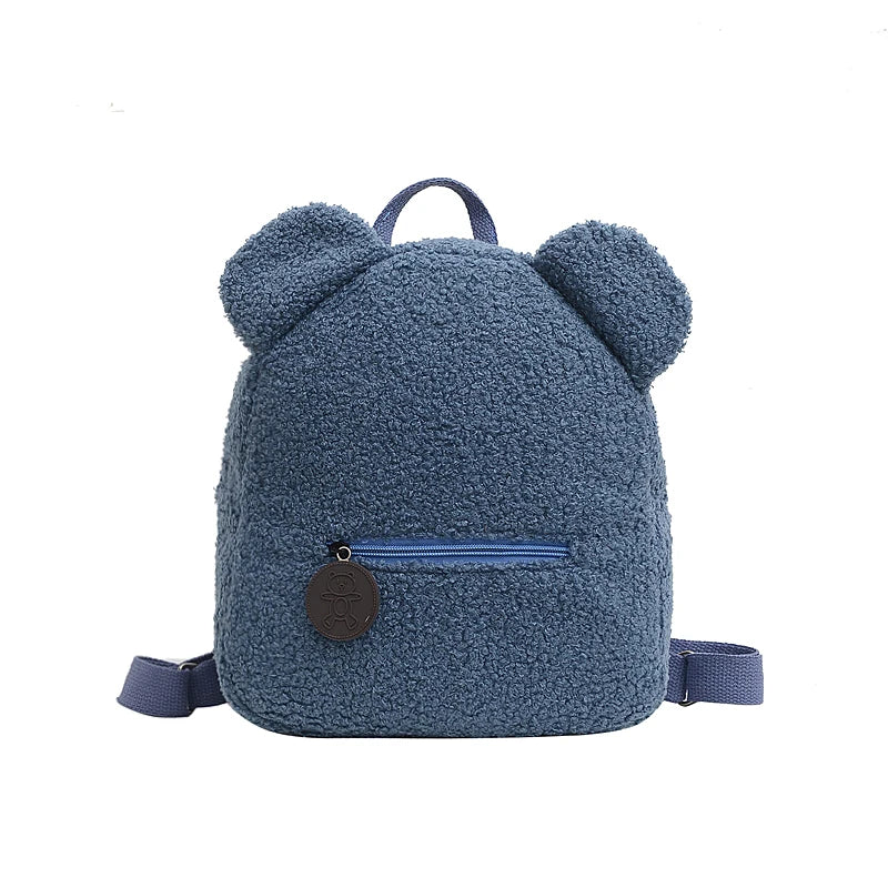 Cute Bear Ear Fleece Kids Backpack – Warm Lambswool Small Daypack for Girls, Travel, School, Shopping & Cozy Outings
