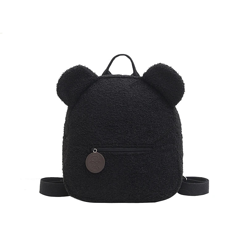 Cute Bear Ear Fleece Kids Backpack – Warm Lambswool Small Daypack for Girls, Travel, School, Shopping & Cozy Outings