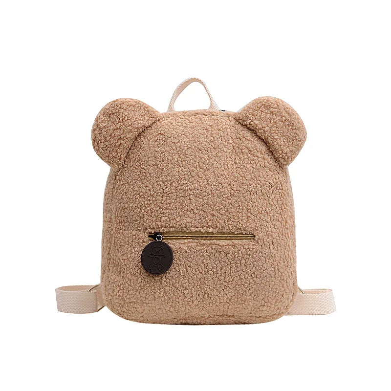 Cute Bear Ear Fleece Kids Backpack – Warm Lambswool Small Daypack for Girls, Travel, School, Shopping & Cozy Outings