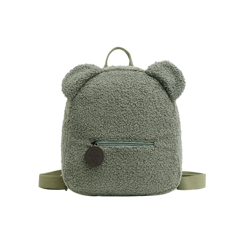 Cute Bear Ear Fleece Kids Backpack – Warm Lambswool Small Daypack for Girls, Travel, School, Shopping & Cozy Outings