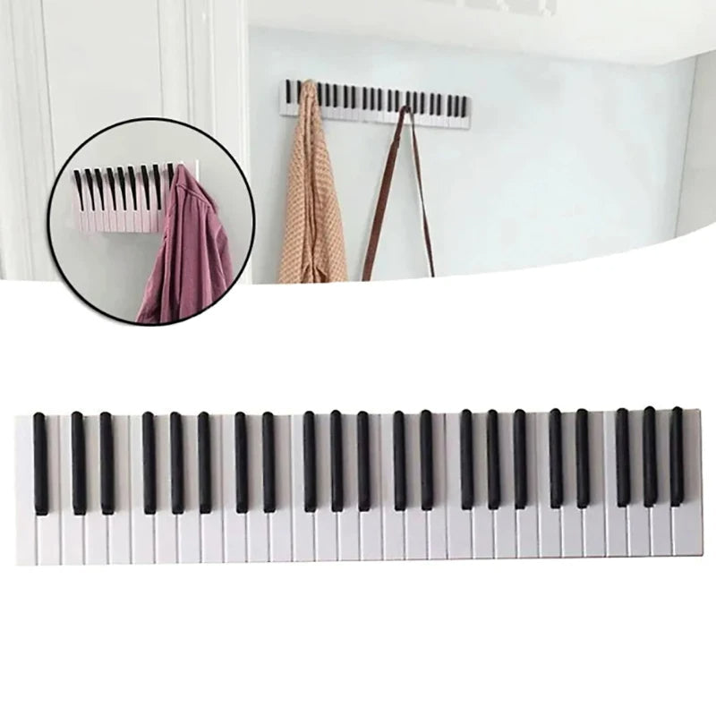 Decorative Coat Rack – Wooden Piano Shaped Wall Hook with Multiple Hangers for Keys and Hat Storage