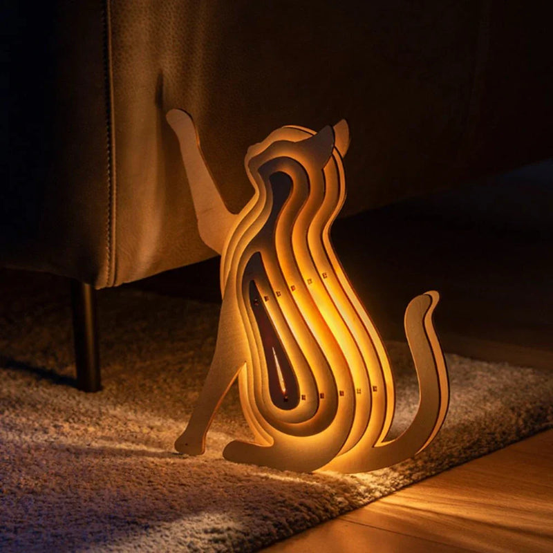 Wooden 3D Animal Lamp – Interactive DIY Night Light