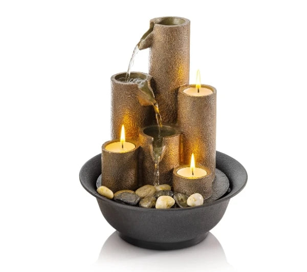 Zen Glow Candle Tabletop Fountain – Tranquil 3-Tier Waterfall with Candlelight for Serenity & Style
