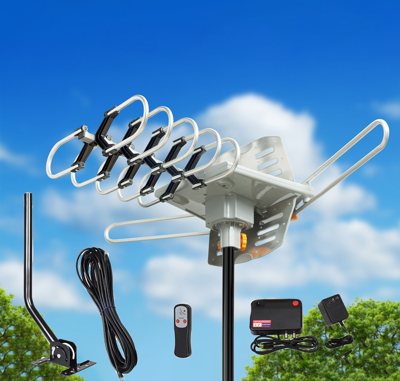 990 Mile Range Outdoor TV Antenna, 360° Motorized Rotaion