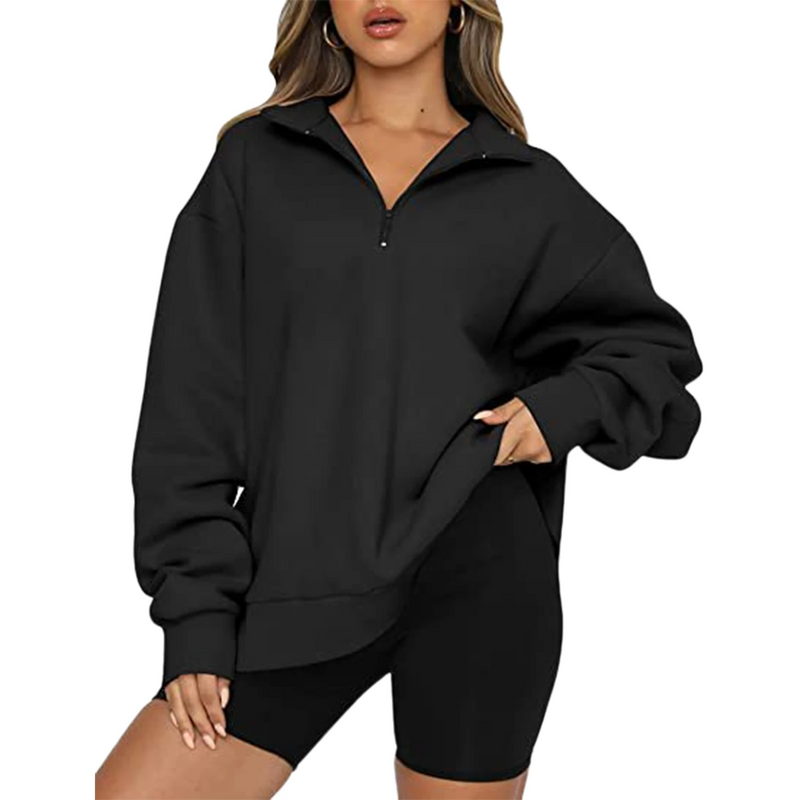Oversized Women Pullover Sweatshirt – Warm Y2K Hoodie with Turn-Down Collar for Cozy Streetwear Glam