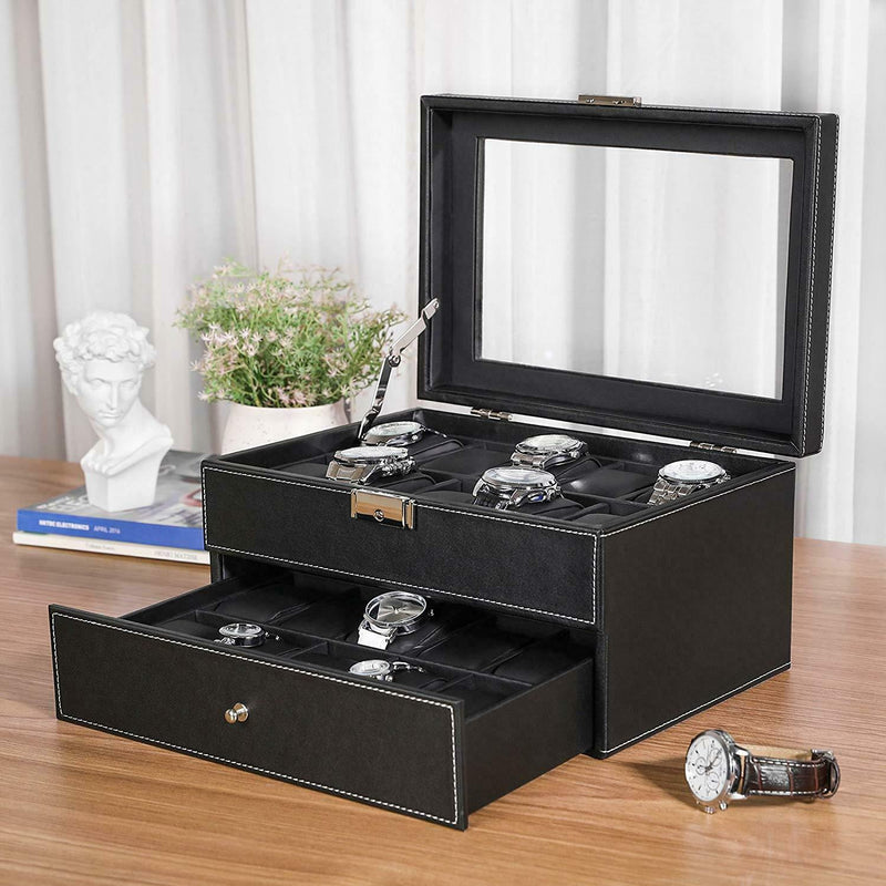 20-Slot Lockable Watch Storage Box Display Organizer