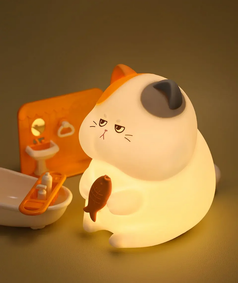 Gluttonous Cat Night Light – Soft Silicone Touch Lamp with Rechargeable Fun & Timer