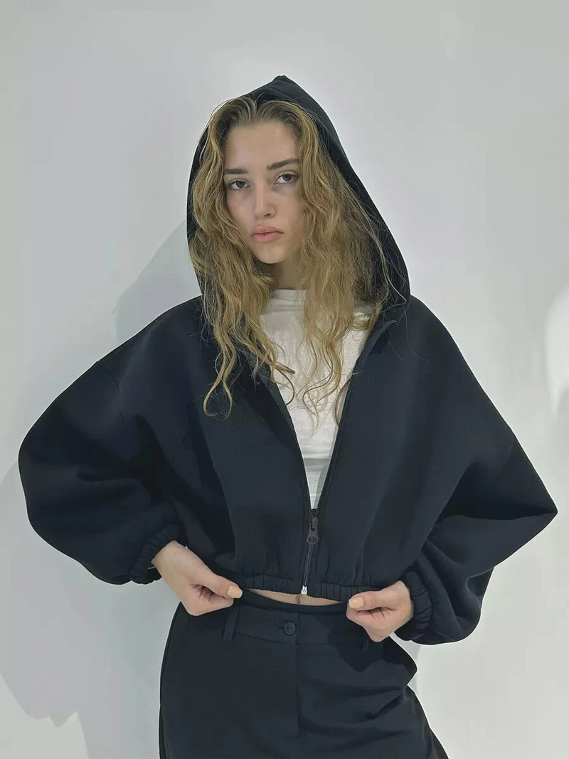 Trendy Y2K Cropped Hoodie Jacket – Zip-Up Loose-Fit Sweatshirt for Fall Street-Style Vibes