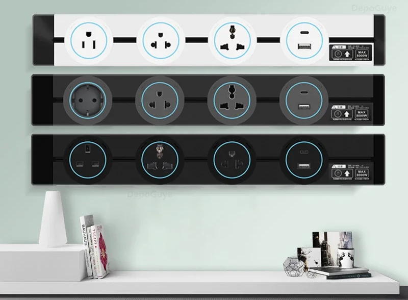 Universal Wall Power Sockets – EU UK FR Korea Compatible Electrical Outlets for Home, Kitchen, Office in White or Black
