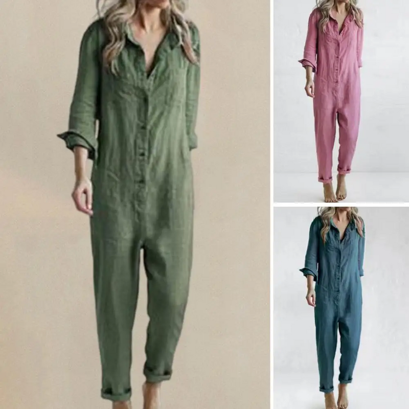 Work Overalls Jumpsuit – Long Sleeve Lapel Collar Cargo Pants for a Fashion-Forward Look