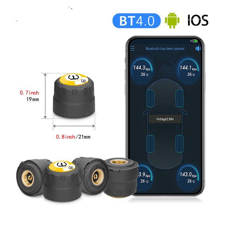 External Tire Pressure Monitor Supports Bluetooth 5.0 - 4 External Sensors TPMS, Support iOS and Android, Real-Time Displays Pressure and Temperature