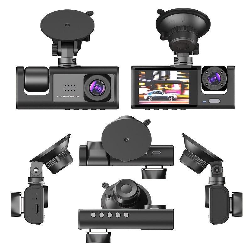 3 Channel Dash Cam Front And Rear Inside, 1080P Dash IR Night Vision, Loop Recording Car DVR Camera With 2 Inch IPS Screen 3 Cameras Car Dashcam