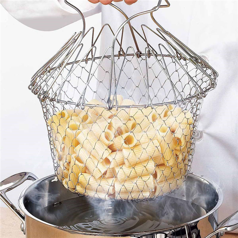 Ultimate Chef Basket - Foldable Steam Rinse Strain Fry French Chef Basket Magic Fries Bask