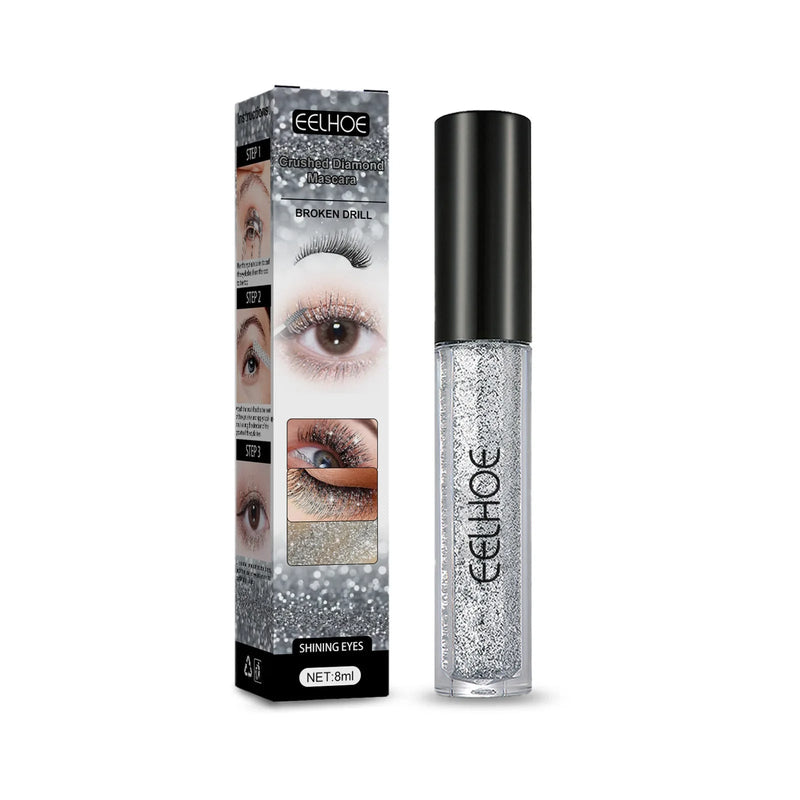 Diamond Glitter Mascara – Waterproof Galaxy Silver Sequins for Thick, Long-Lasting Eyelashes with Intense Curl Shine