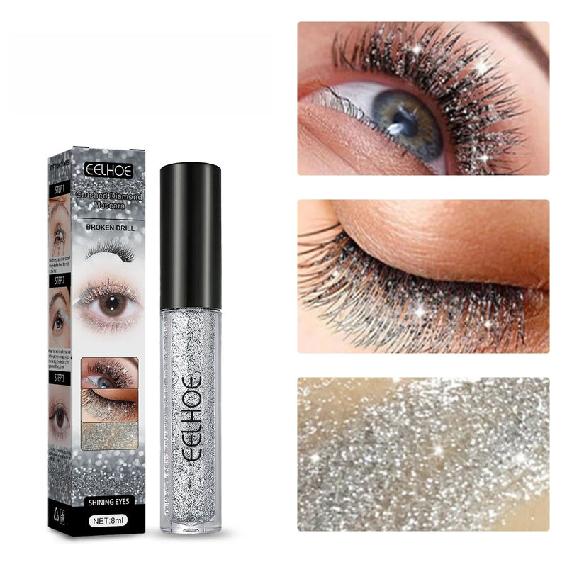Diamond Glitter Mascara – Waterproof Galaxy Silver Sequins for Thick, Long-Lasting Eyelashes with Intense Curl Shine