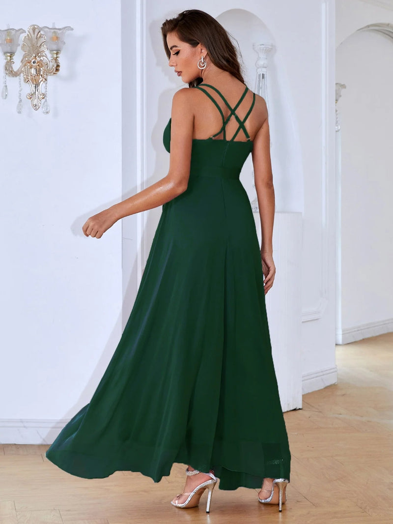 Unithorse Solid Criss Cross Belted Chiffon Dress – Elegant Flowy V-Neck Fit for Chic Summer Days and Effortless Style