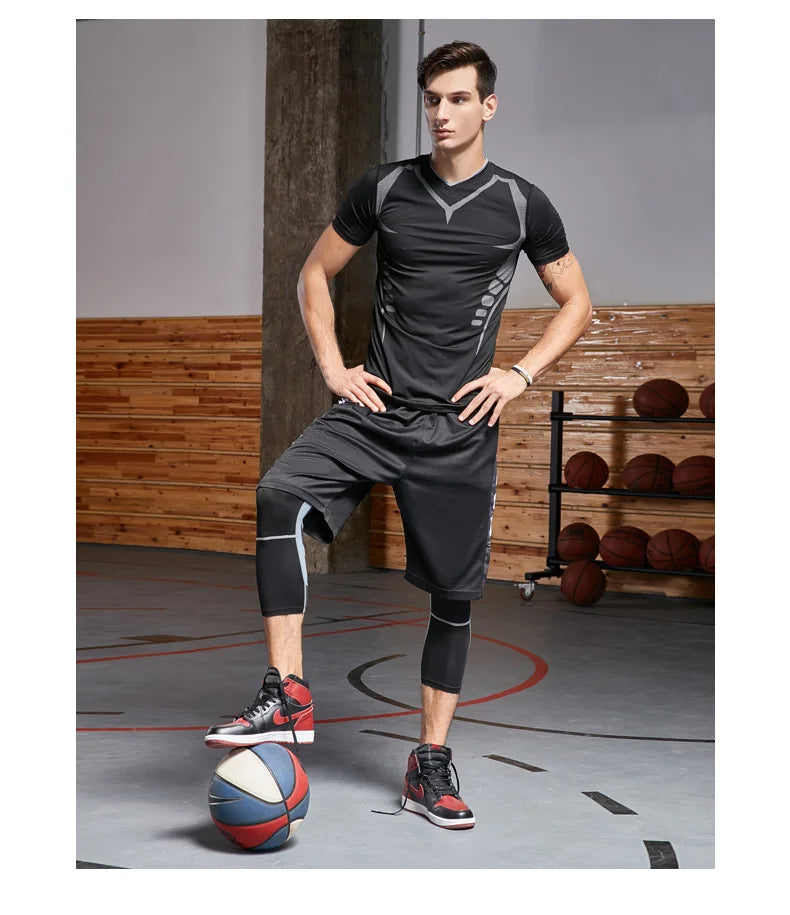 Men’s Fitness Compression Tracksuit Set – Sportswear with Leggings, Sweatpants & Rash Guard for Intense Training & Gym Performance