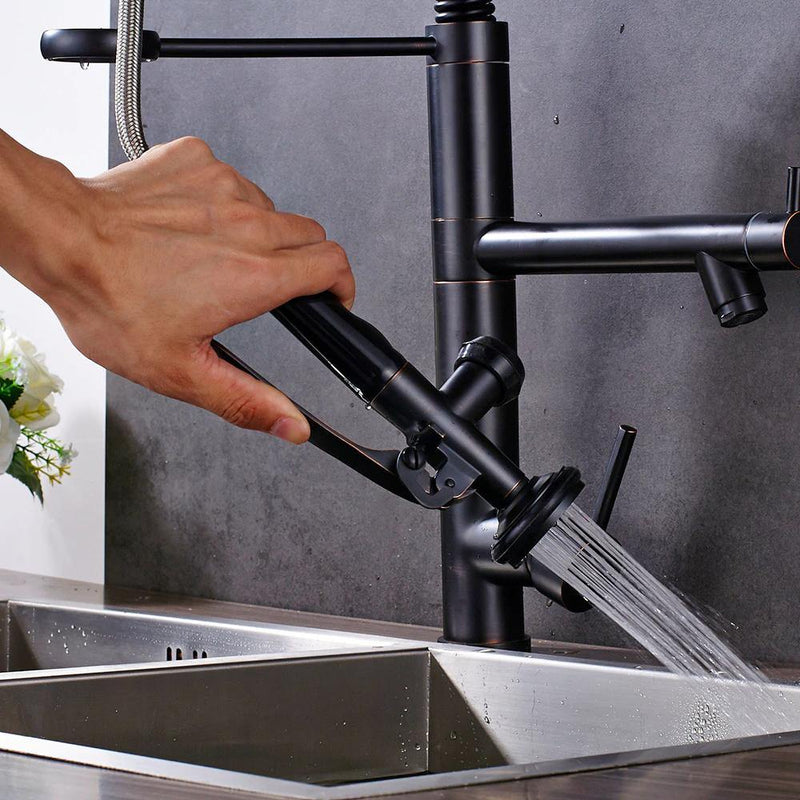 Professional Pull Down Spray Dual Handle Swivel Spout Kitchen Faucet