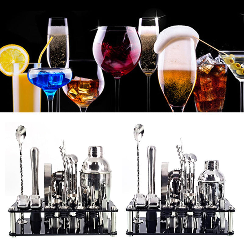 23PCS/SET BARKEEPER KIT Professional versatility stainless steel martini cocktail shaker with stand bar accessories