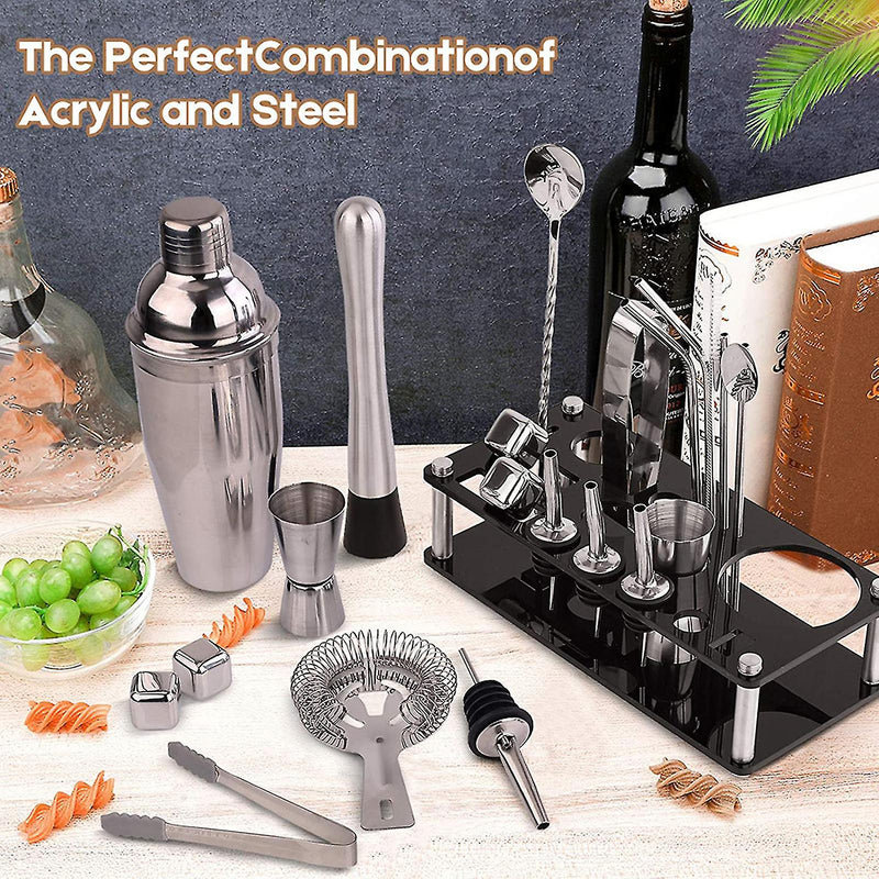 23PCS/SET BARKEEPER KIT Professional versatility stainless steel martini cocktail shaker with stand bar accessories