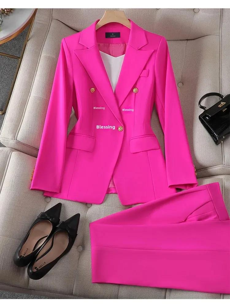 White Women's Double Breasted Business Suit – Western-Style Long Trousers Set for High-End Work Occasions