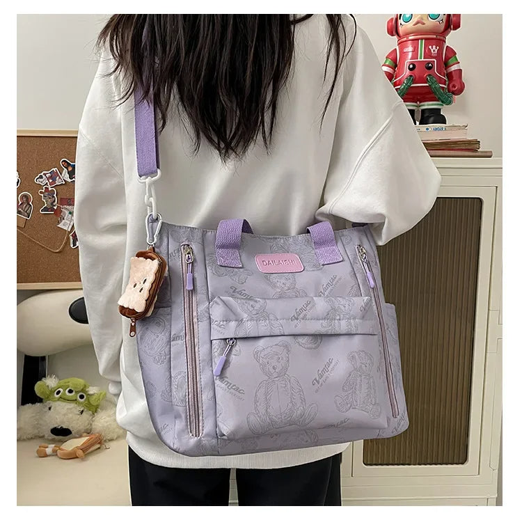 Bear Print Multi-Compartment Backpack Purse – Stylish & Spacious Nurse, Teacher & Laptop Bag