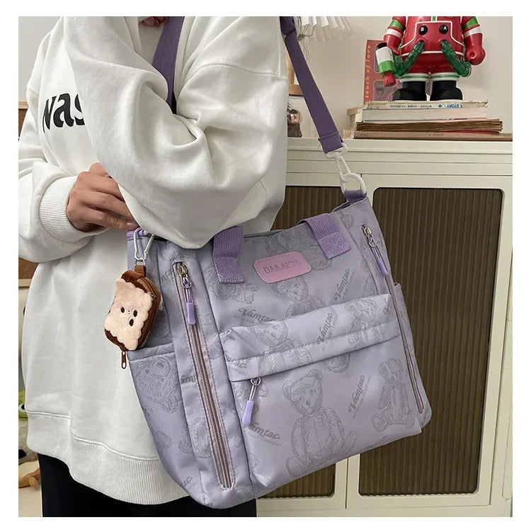 Bear Print Multi-Compartment Backpack Purse – Stylish & Spacious Nurse, Teacher & Laptop Bag