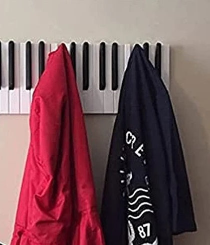 Decorative Coat Rack – Wooden Piano Shaped Wall Hook with Multiple Hangers for Keys and Hat Storage