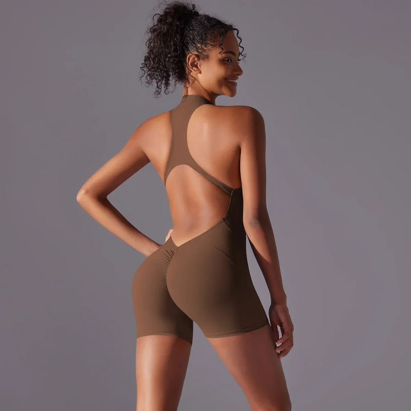 Seamless Yoga Jumpsuit – Sculpting One-Piece Fitness Wear with Hip-Lifting, Beauty Back Design, and a Barely-There Nude Feel Fit