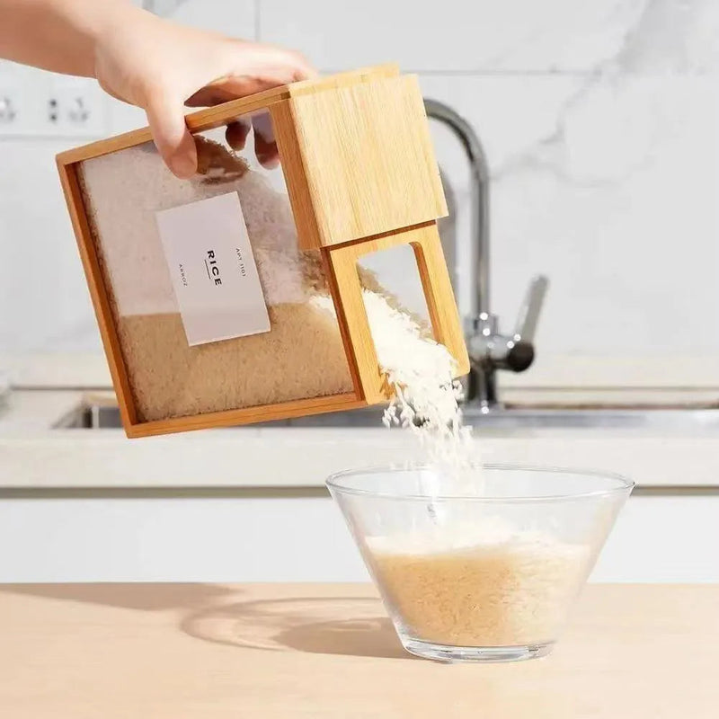 Bamboo Cereal Food Dispenser – 2L Organizer for Dry Goods Storage, Declutter Your Pantry in Style with This Eco-Friendly Tool