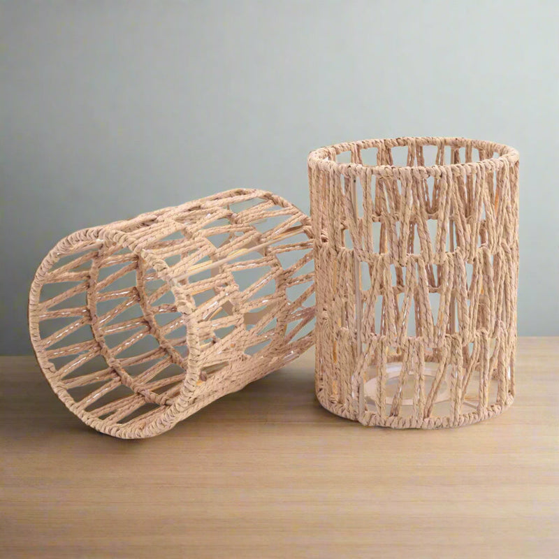 Handwoven Rattan Lamp Shades – 2-Pack Boho Light Covers for Pendant or Floor Lamps with Natural Texture Charm
