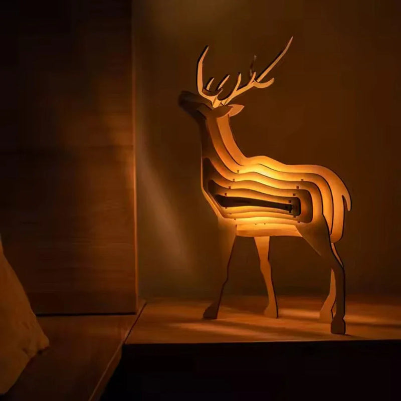 Wooden 3D Animal Lamp – Interactive DIY Night Light