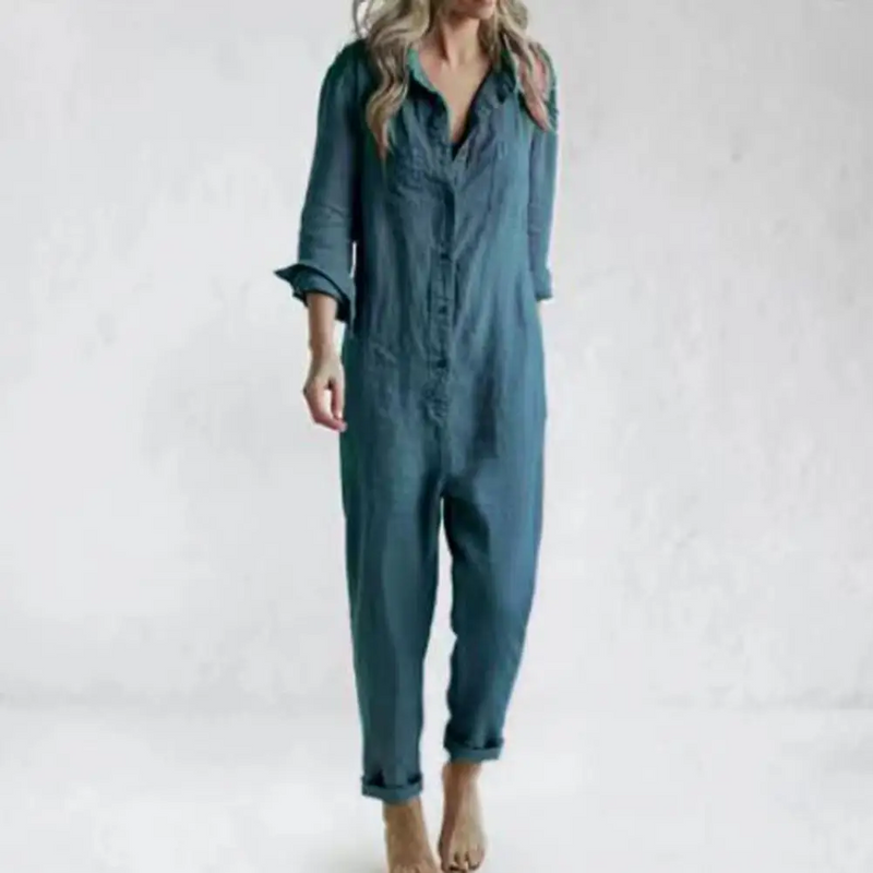 Work Overalls Jumpsuit – Long Sleeve Lapel Collar Cargo Pants for a Fashion-Forward Look