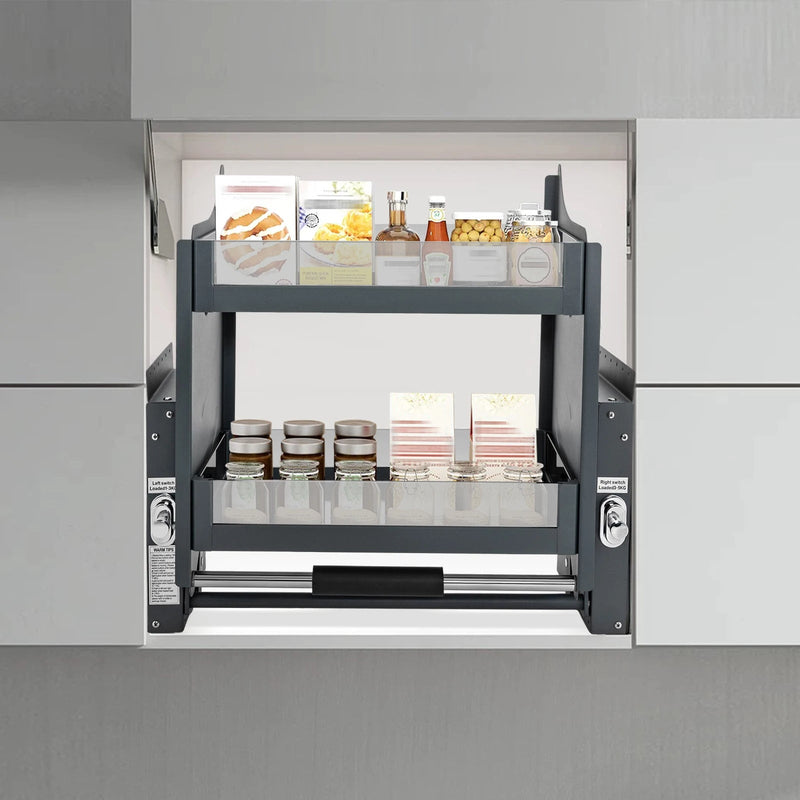 Space-Saving Pull Down Kitchen Shelf – 24" Cabinet Storage for Ultimate Convenience