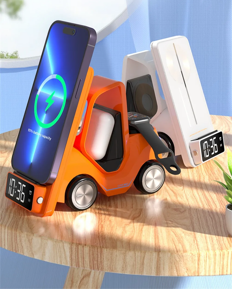 Car Shaped Wireless Charging Dock & LED Alarm Clock – 3-in-1 Fast Charge for iPhone, Apple Watch & Air Pods
