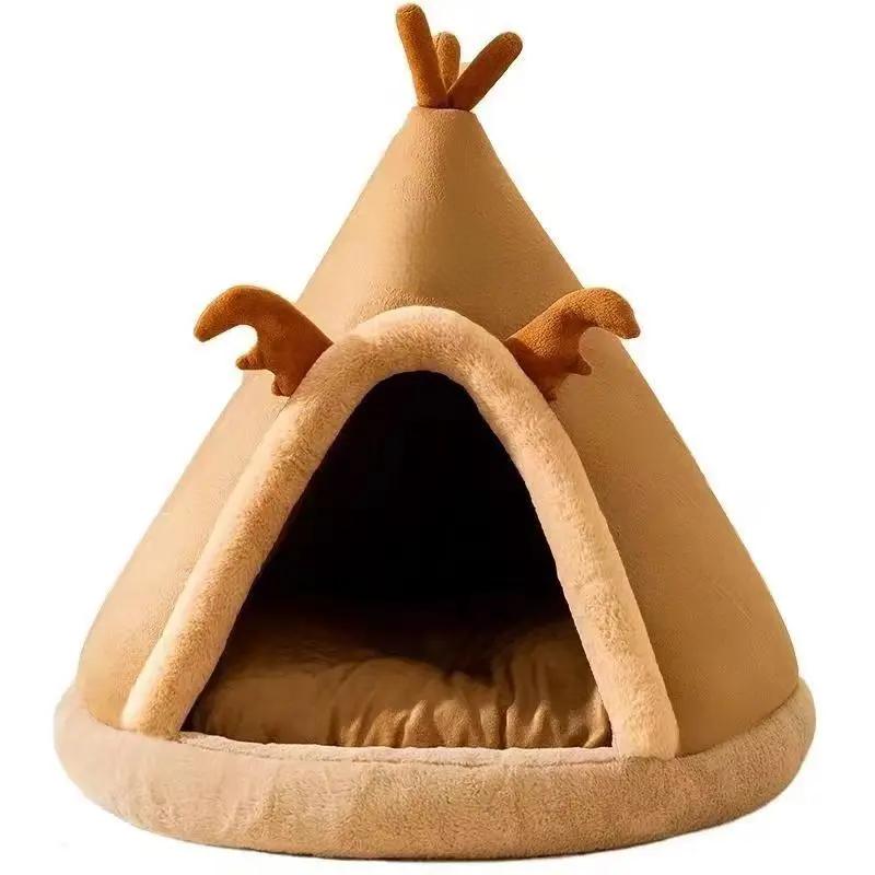 Triangle Pet Tent Bed – Four-Season Triangle Nest for Dogs & Cats with Plush Mattress