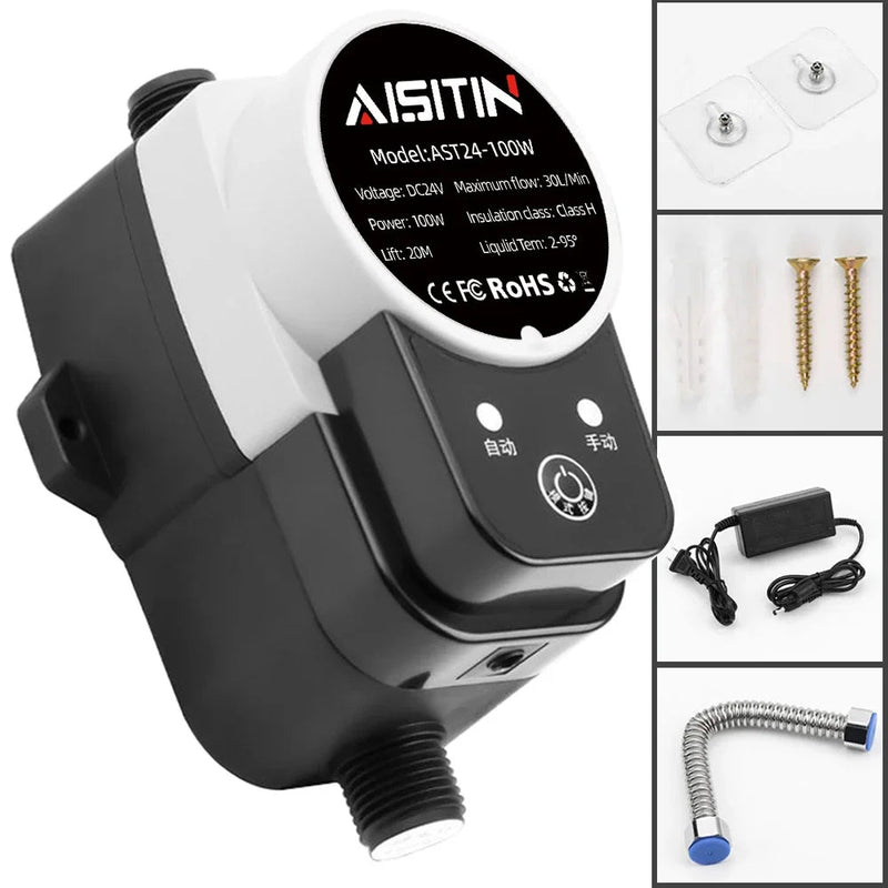 Water Booster Pump – 24V  High-Pressure IP56 Brushless Pump with Smart Controller for Home Heater or Outdoor Use