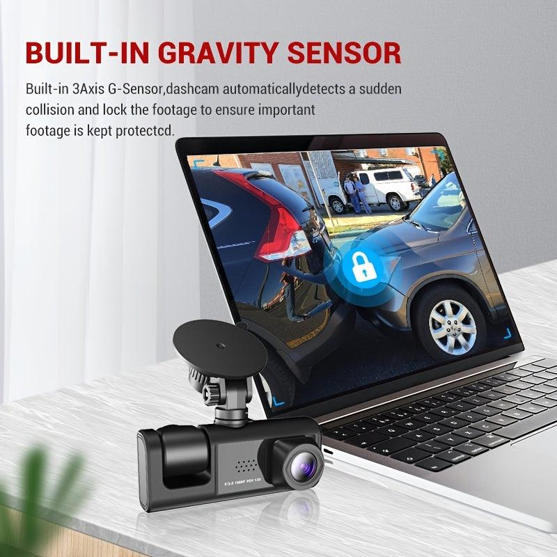 3 Channel Dash Cam Front And Rear Inside, 1080P Dash IR Night Vision, Loop Recording Car DVR Camera With 2 Inch IPS Screen 3 Cameras Car Dashcam