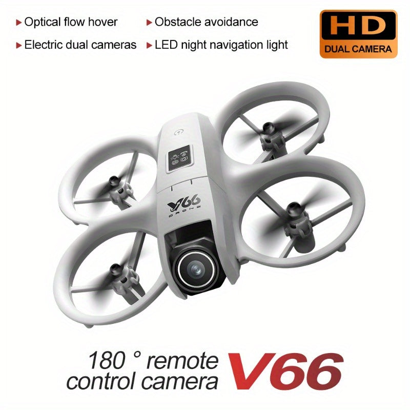 V66 Drone - High-Definition Dual Camera, LED Lights, Safety Design, Flow Tracking, Smart Obstacle Avoidance, Headless Mode, One-Click Return, WiFi Pathway Flight, 2.4GHz Interference-Free Technology, Four-Channel Hexagon Gyroscope, Real-Time Image Transmi