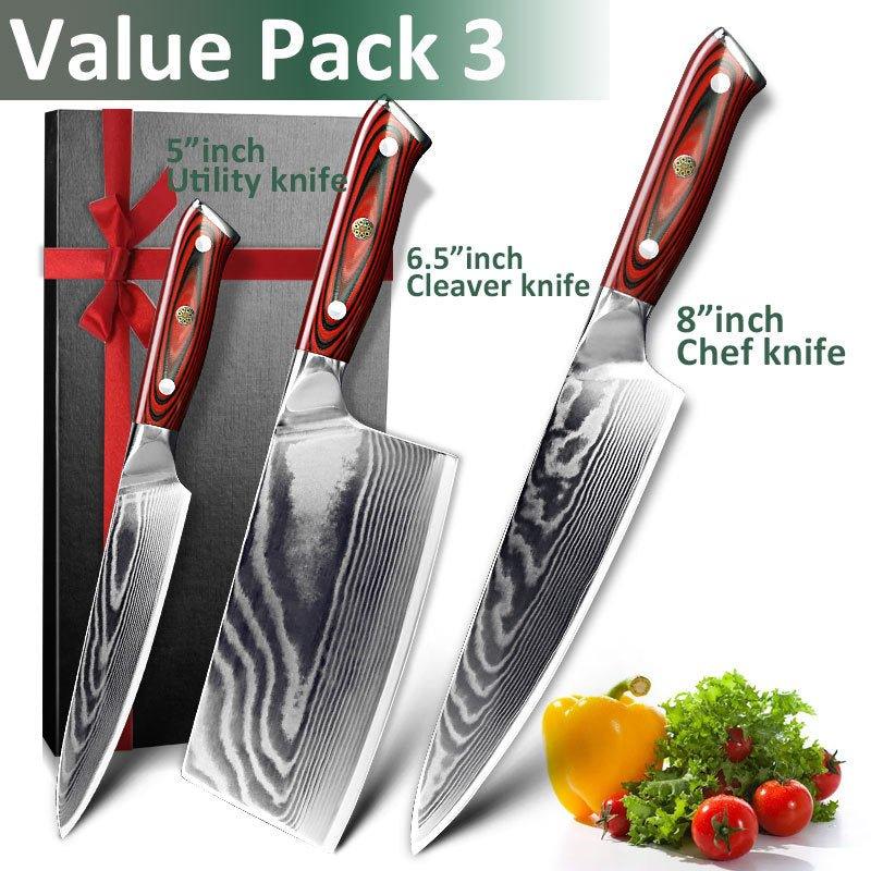3 Piece Damascus Steel Chef Knife Set